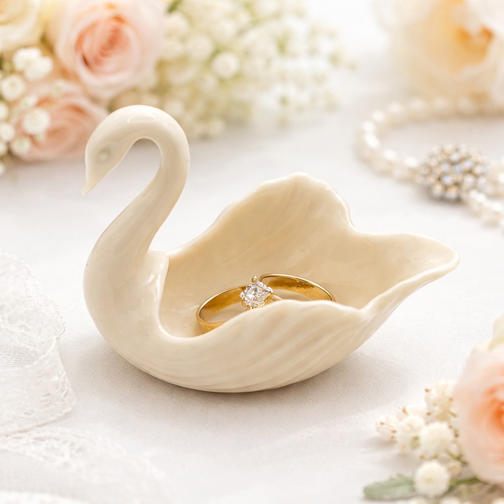 Vintage Lenox Swan Ring Dish To the Bride Mini Ivory Porcelain Wedding Keepsake